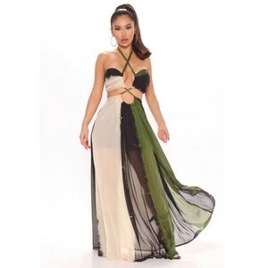 New Fashion Nova Gypsy Love Maxi Dress Olive Combo